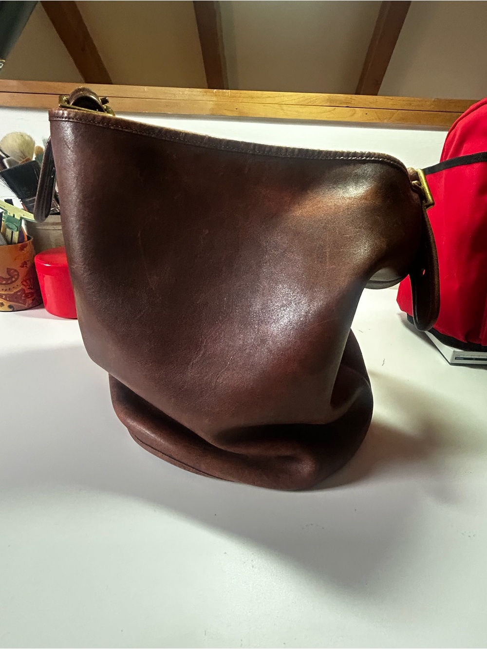 Vintage Coach Duffle Sac Handbag 9085 Brown Leather New York City - Picture 2 of 14